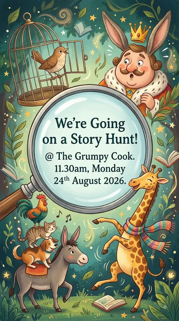 We're Going on a Story Hunt at The Grumpy Cook, 11:30am Monday 24 August 2026